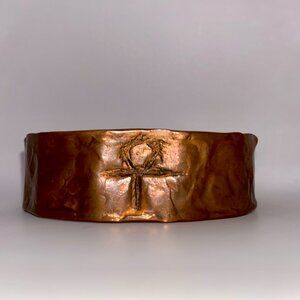 HANDCRAFTED HAMMERED COPPER ANKH CUFF BRACELET ABSTRACT MODERNIST
